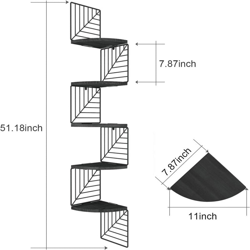 KANKEI Corner Shelf Wall Mount of 5 Tier Floating Shelves Wall Shelves