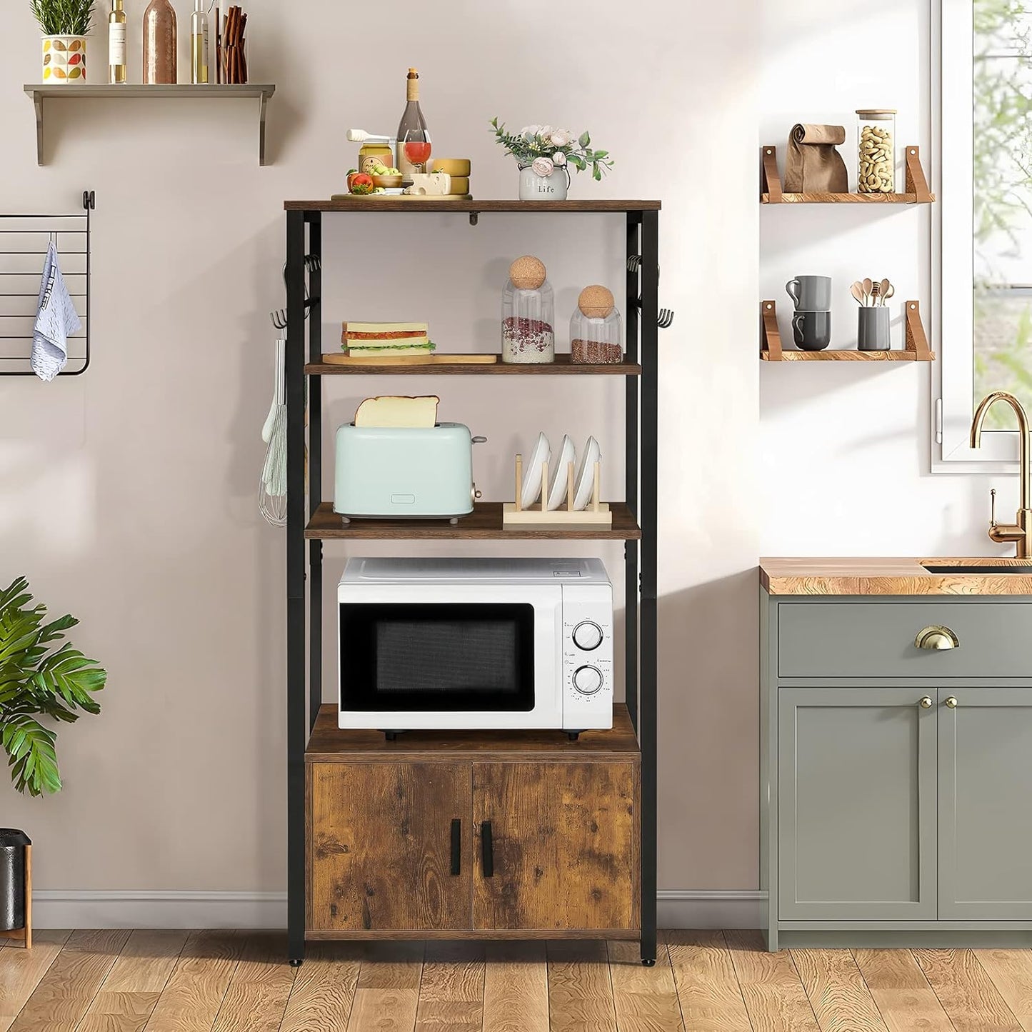 Iwell Living Dining Room Kitchen Microwave Stand Cabinet Utility Storage Shelf Rack