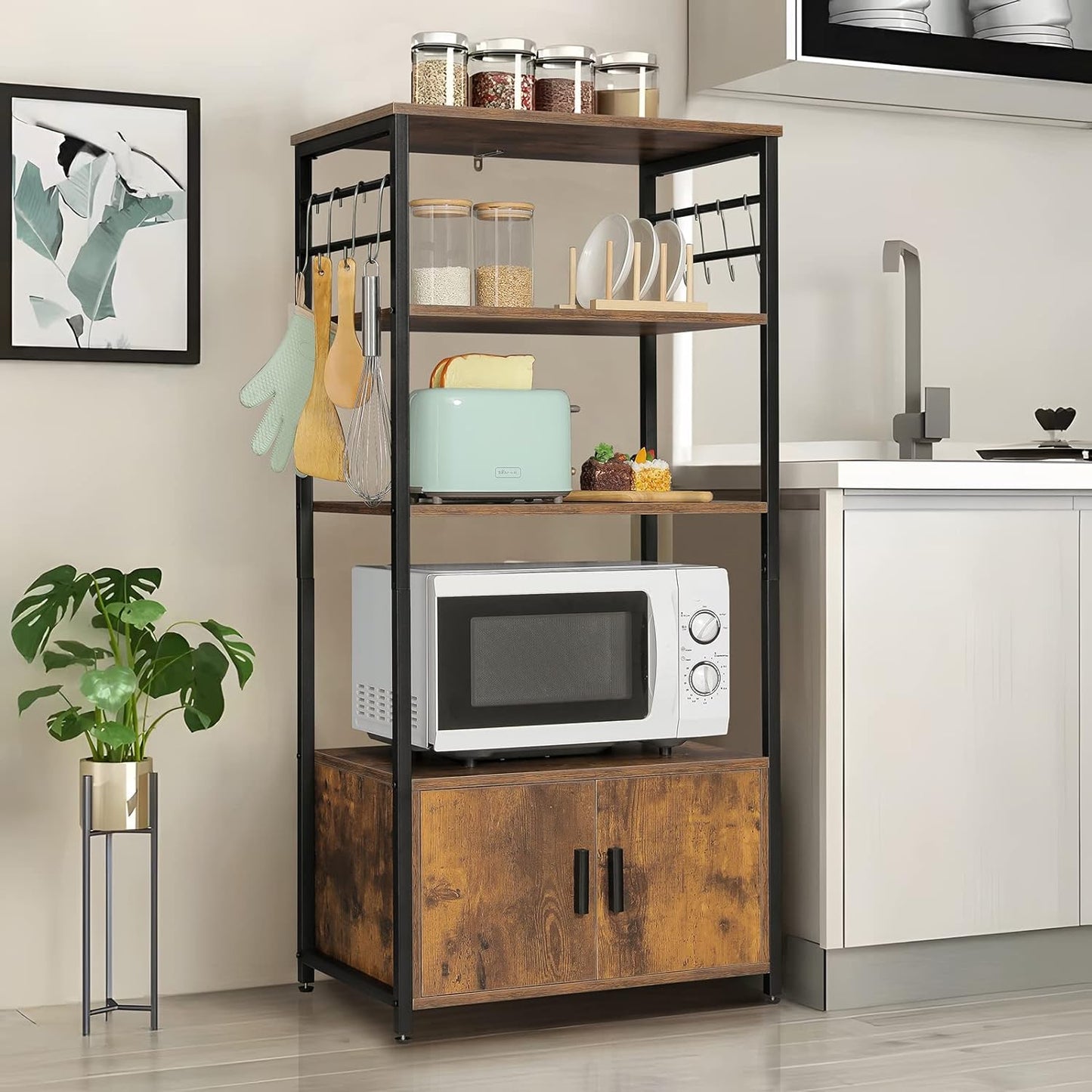 Iwell Living Dining Room Kitchen Microwave Stand Cabinet Utility Storage Shelf Rack