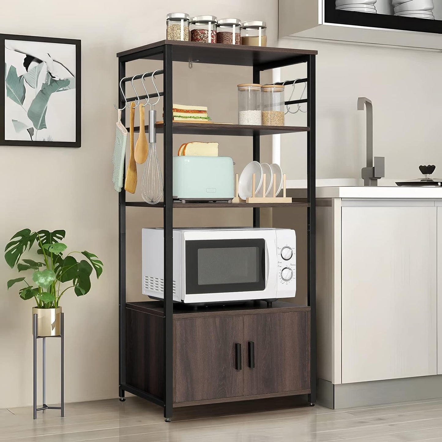 Iwell Living Dining Room Kitchen Microwave Stand Cabinet Utility Storage Shelf Rack