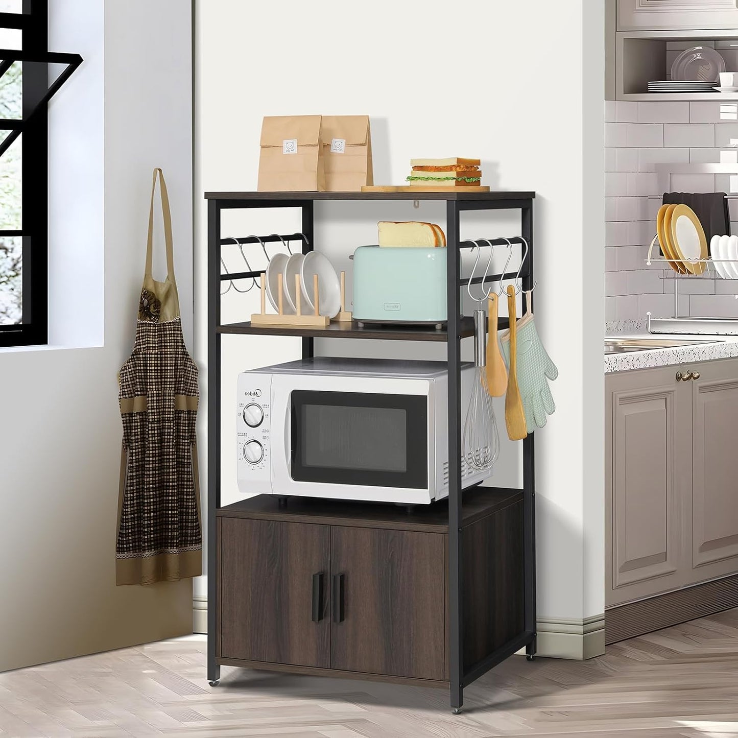 Iwell Living Dining Room Kitchen Microwave Stand Cabinet Utility Storage Shelf Rack