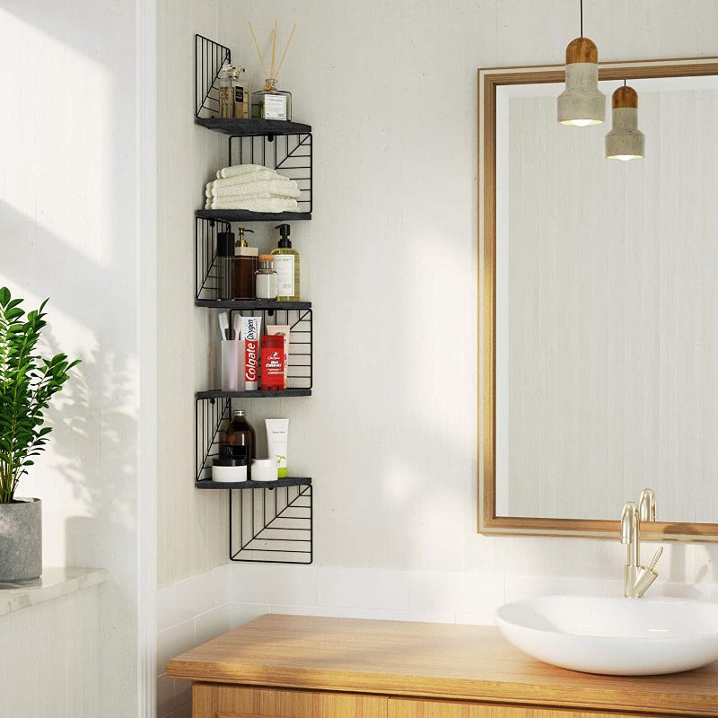 KANKEI Corner Shelf Wall Mount of 5 Tier Floating Shelves Wall Shelves