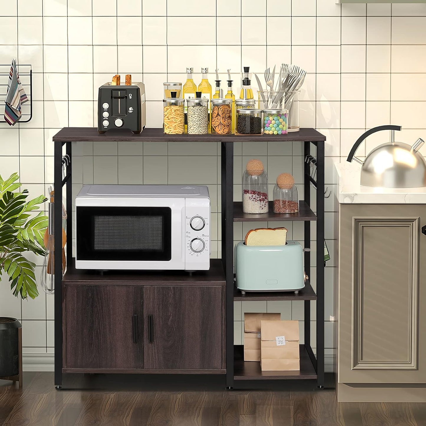 Iwell Living Dining Room Kitchen Microwave Stand Cabinet Utility Storage Shelf Rack