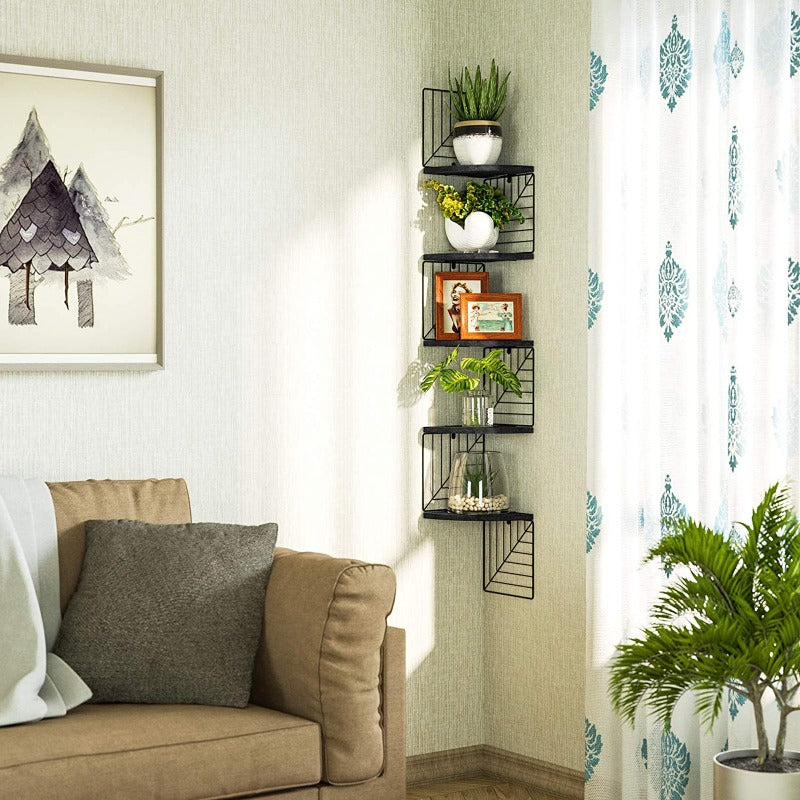 KANKEI Corner Shelf Wall Mount of 5 Tier Floating Shelves Wall Shelves