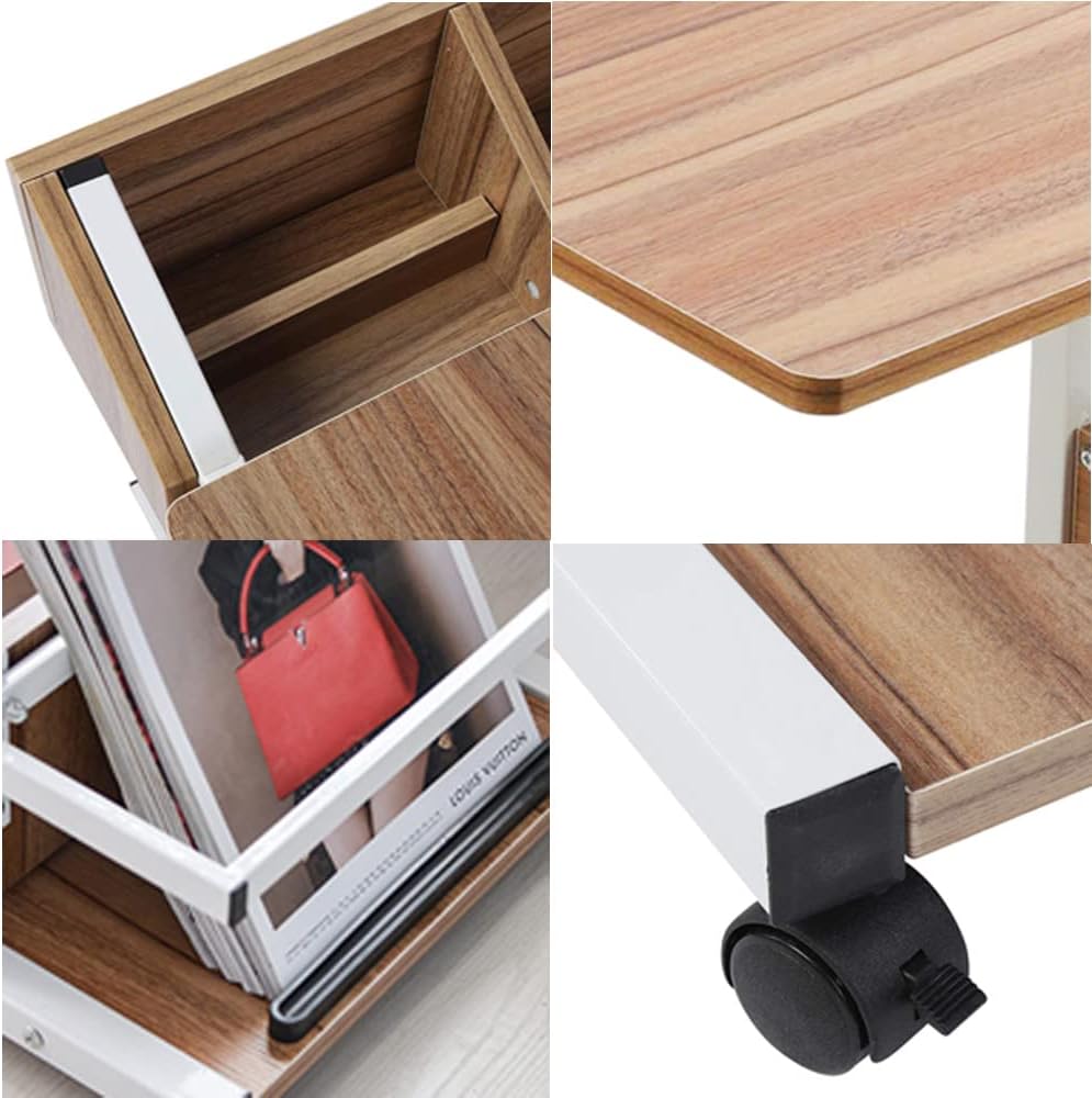 Movable Bed Side Computer Table With Wheels Storage Adjustable Table