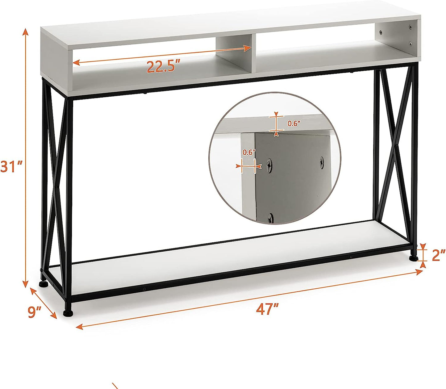 3-Tier Console Table Wood Sofa Table with Open Shelf