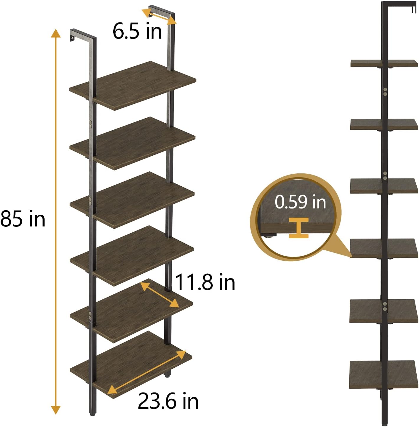 Open Tall Wall Mount book case Standing Leaning Wall Shelfs