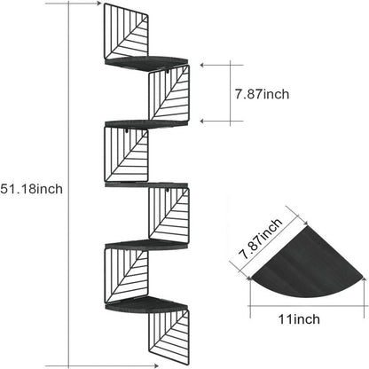 KANKEI Corner Shelf Wall Mount of 5 Tier Floating Shelves Wall Shelves
