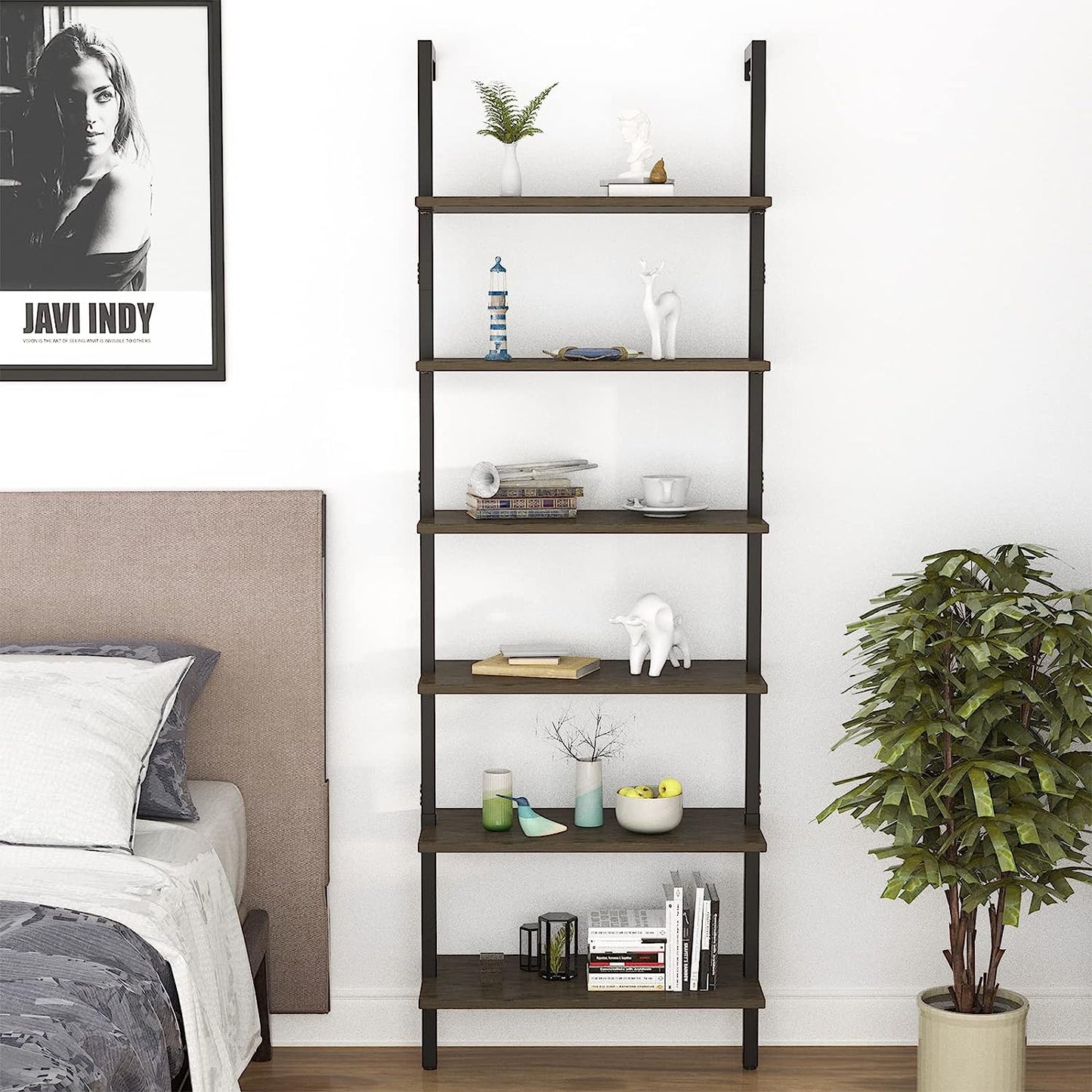 Open Tall Wall Mount book case Standing Leaning Wall Shelfs