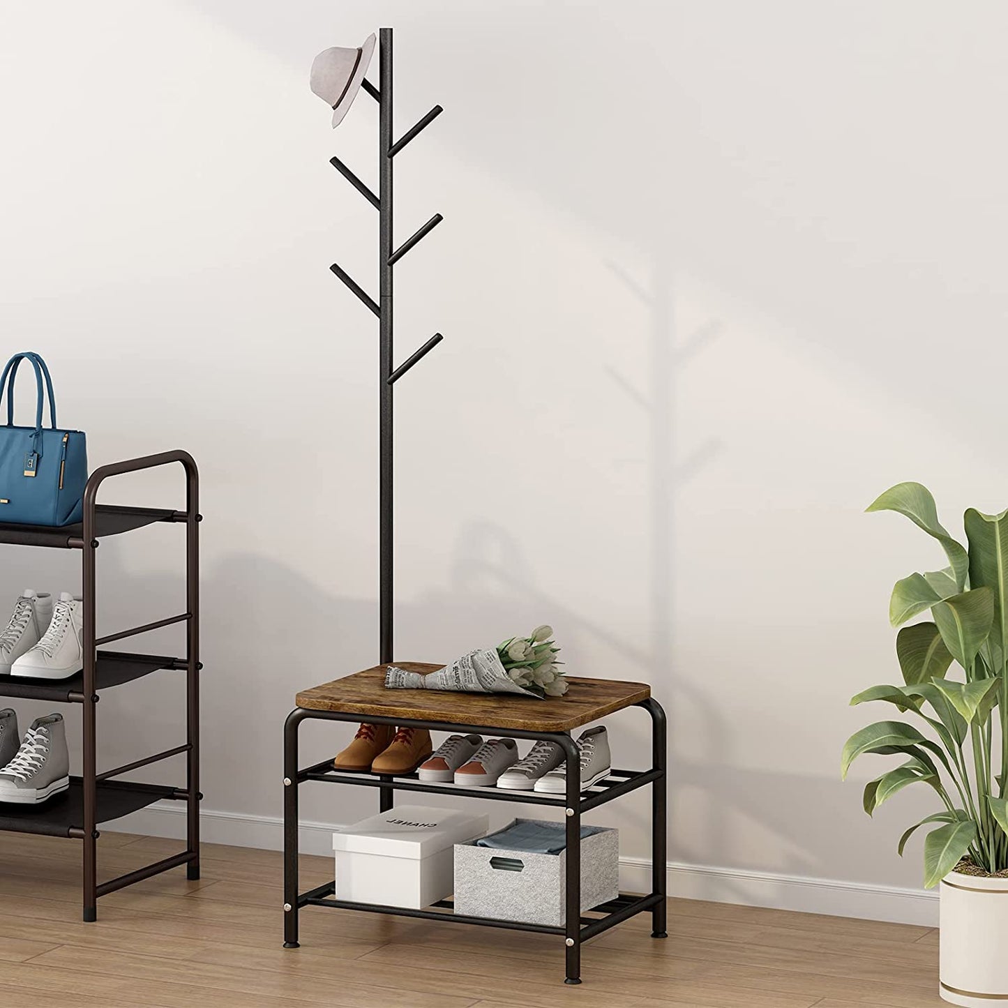 Out Bounds Industrial Coat Shoe Tree Entryway Living Bedroom Organizer Rack