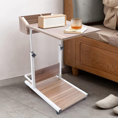 Movable Bed Side Computer Table With Wheels Storage Adjustable Table