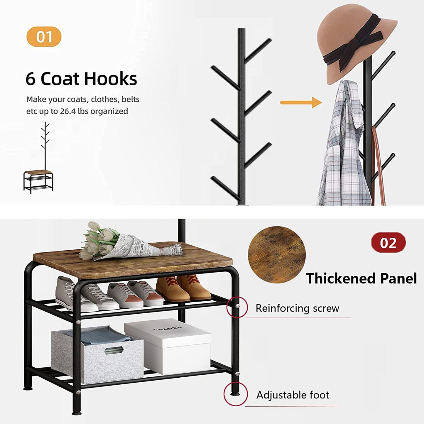 Out Bounds Industrial Coat Shoe Tree Entryway Living Bedroom Organizer Rack