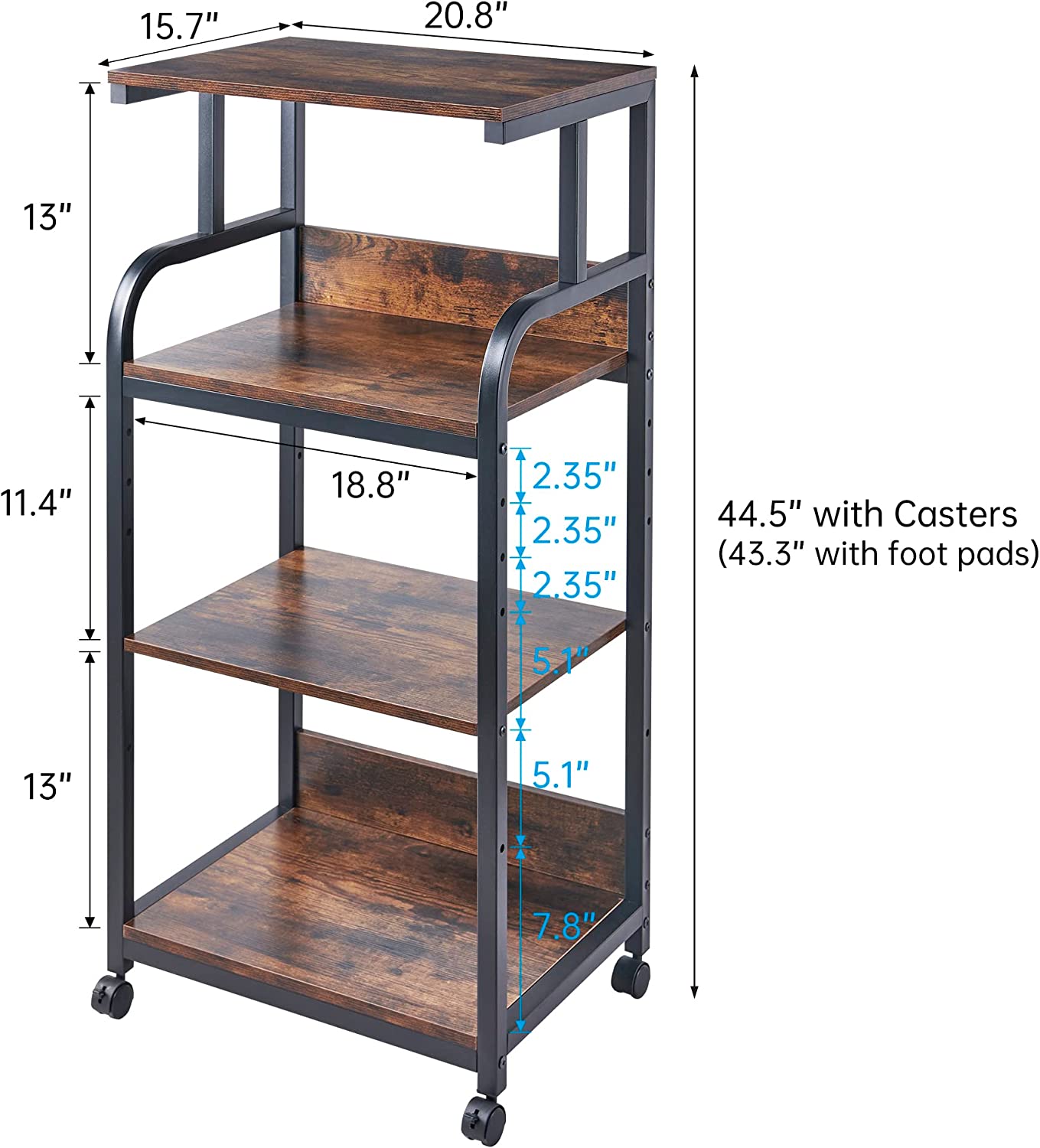 Printer Stand with Adjustable Storage Shelf, Large Tall Printer Table with Wheels