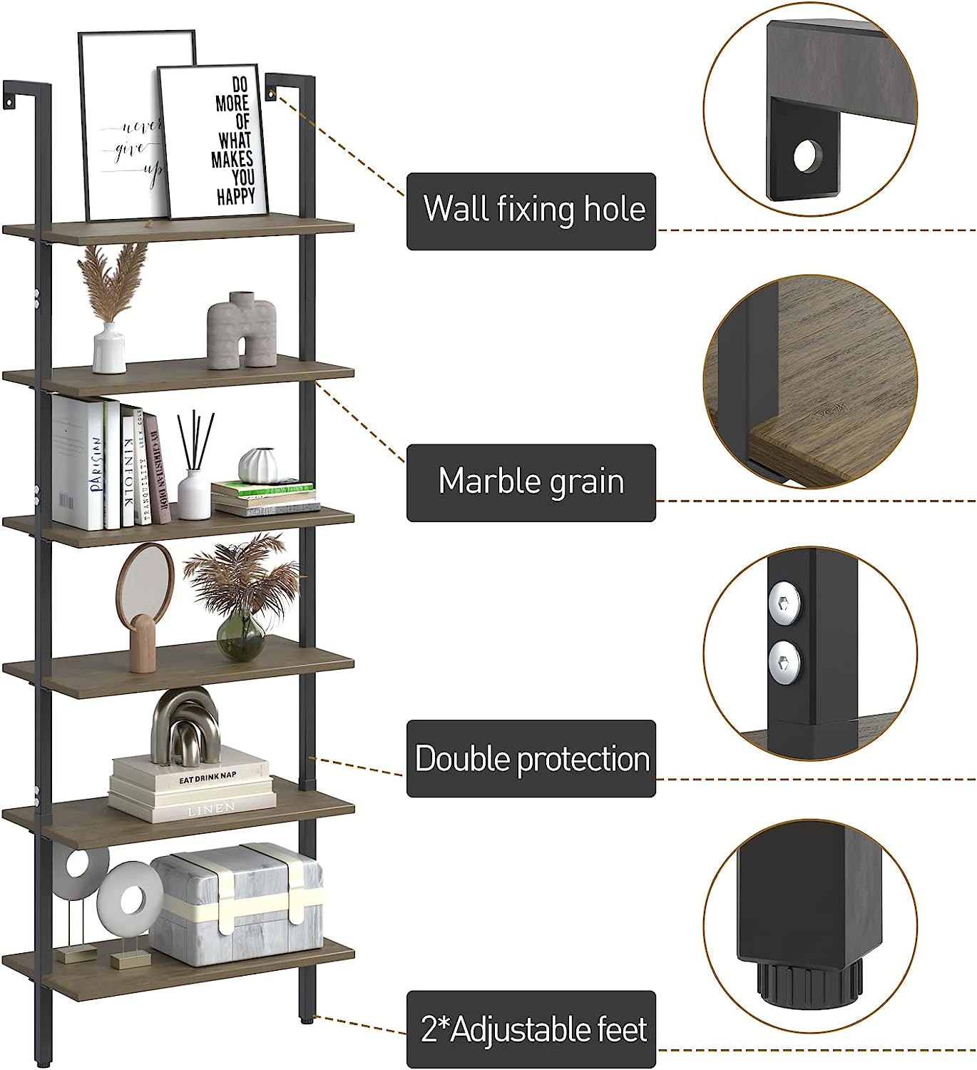 Open Tall Wall Mount book case Standing Leaning Wall Shelfs