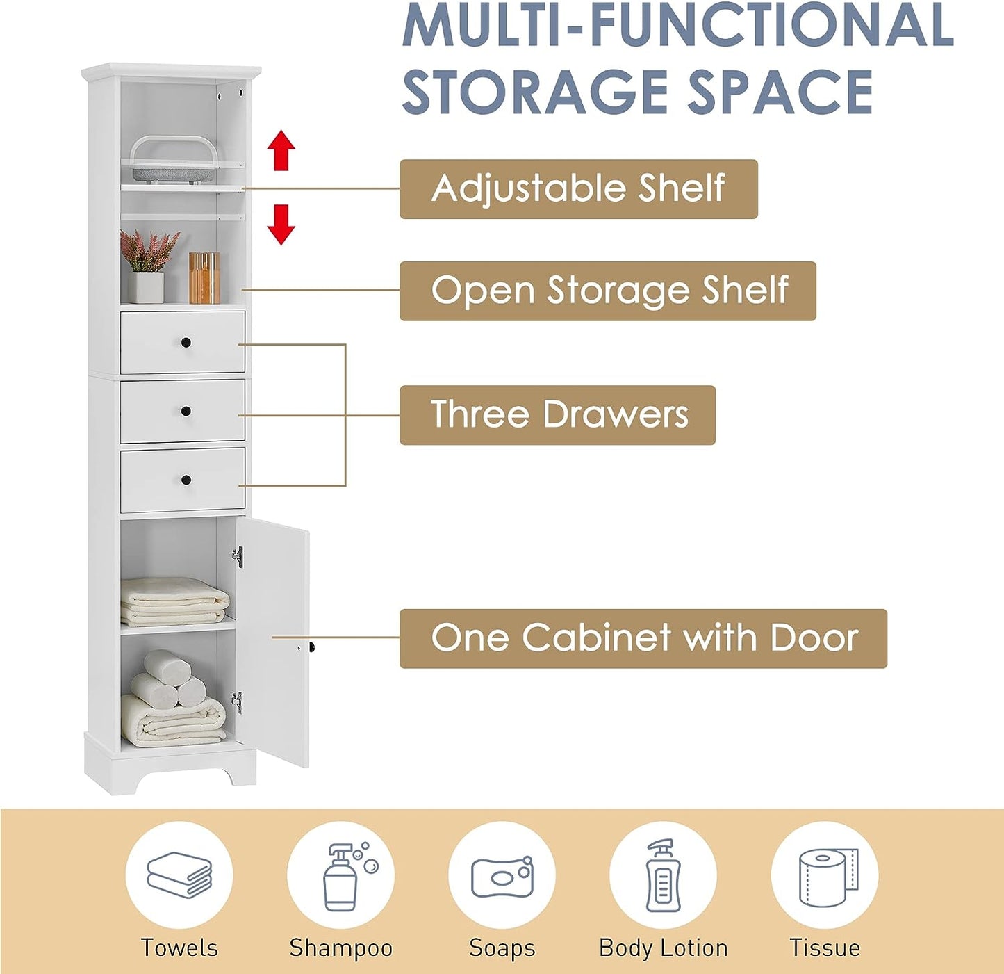 Merax Bathroom Cabinet Storage Shelf Tower