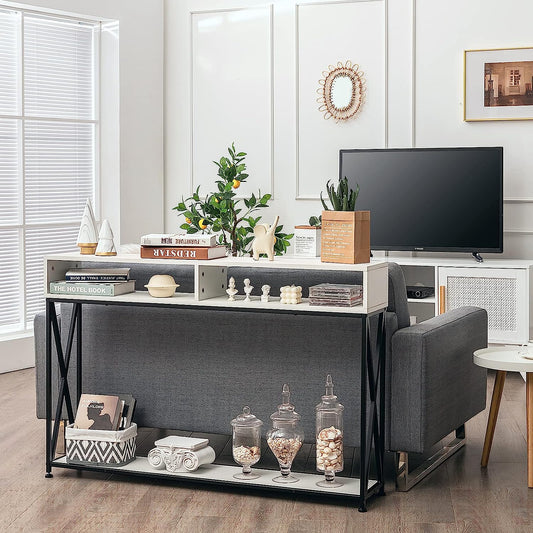 3-Tier Console Table Wood Sofa Table with Open Shelf