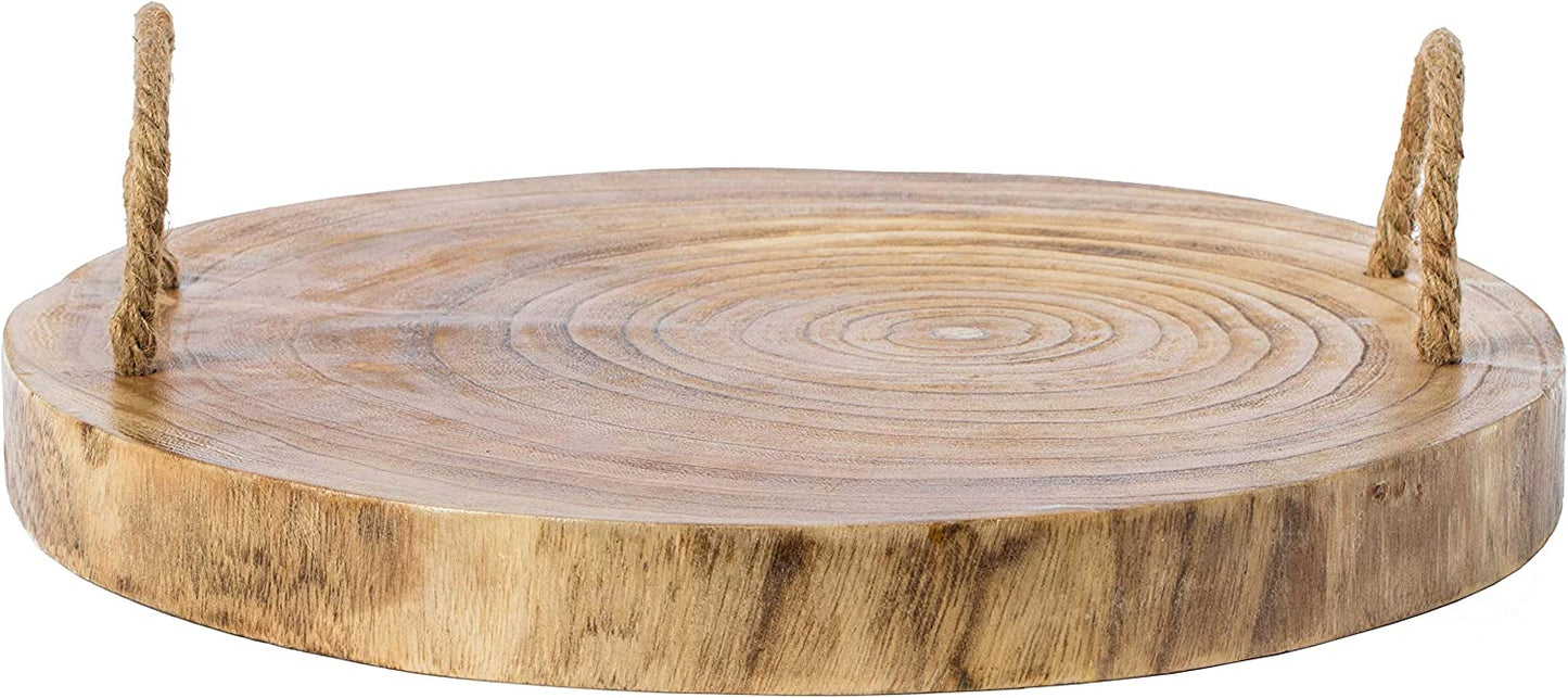 Wooden Log Serving Platter Tray with Rope Handles