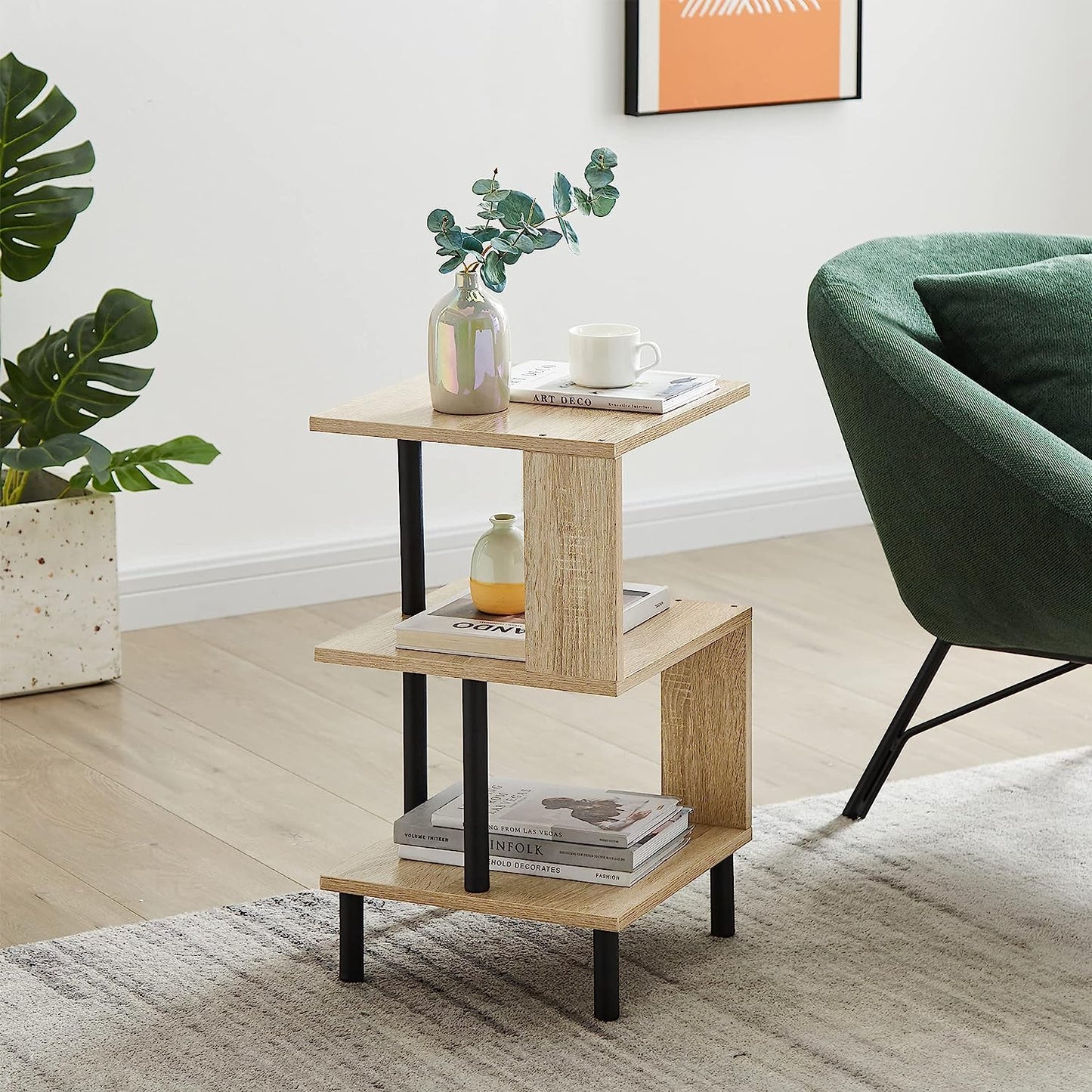 S-Shaped End Table with Storage Shelf