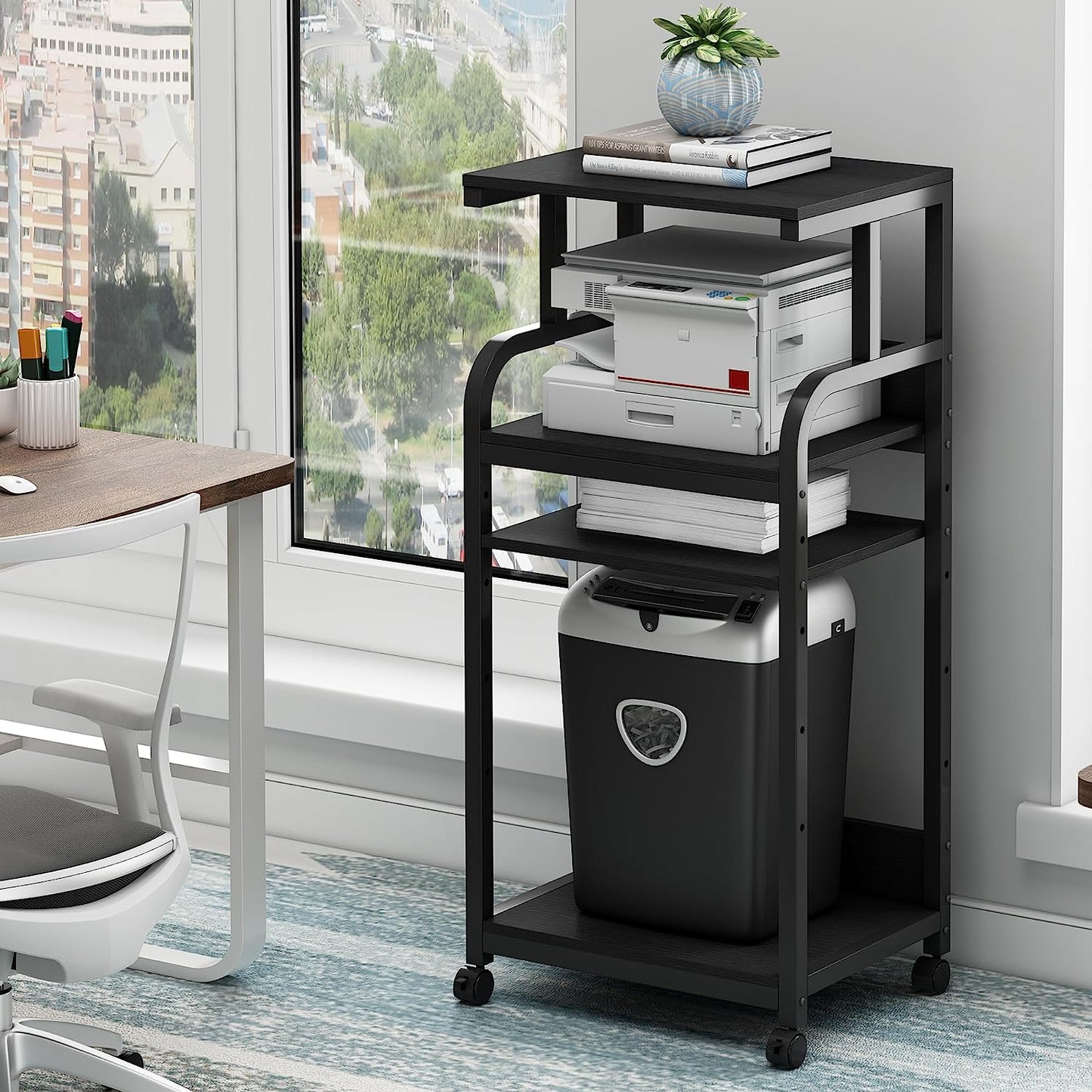 Printer Stand with Adjustable Storage Shelf, Large Tall Printer Table with Wheels