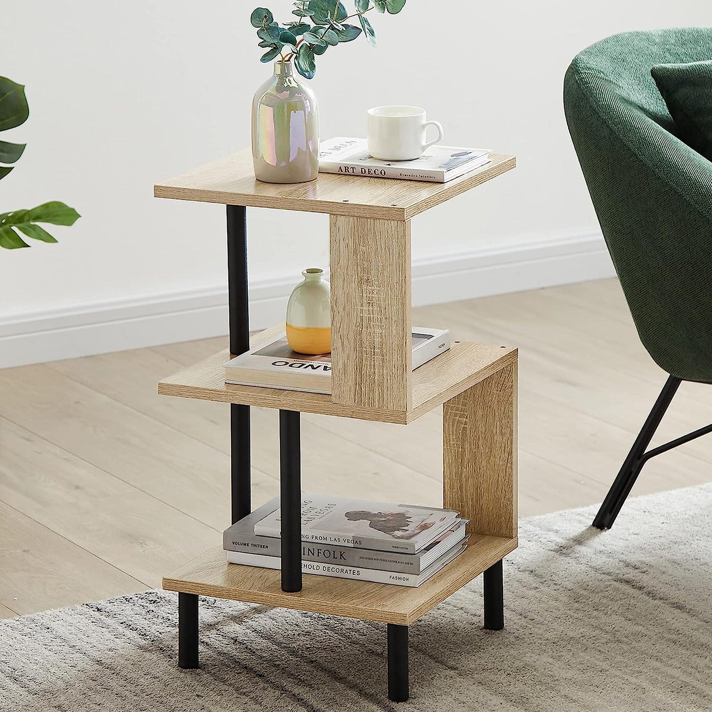 S-Shaped End Table with Storage Shelf