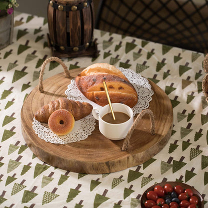 Wooden Log Serving Platter Tray with Rope Handles