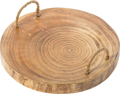 Wooden Log Serving Platter Tray with Rope Handles