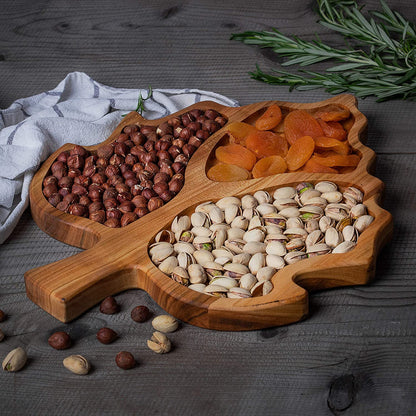 Maple Leaf Dry Fruit Snack Solid Wood Kitchen Serving Tray