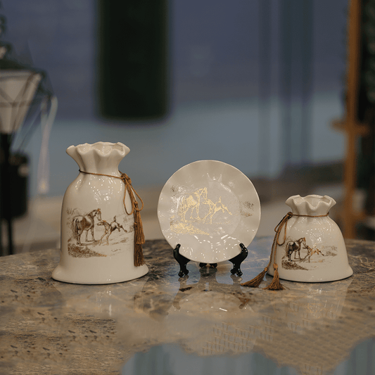 Golden Horse Ceramic Vase 3 Pcs