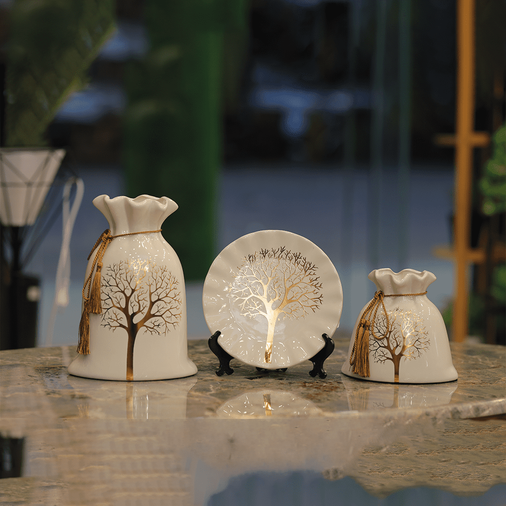 Golden Tree Ceramic Vase 3 Pcs