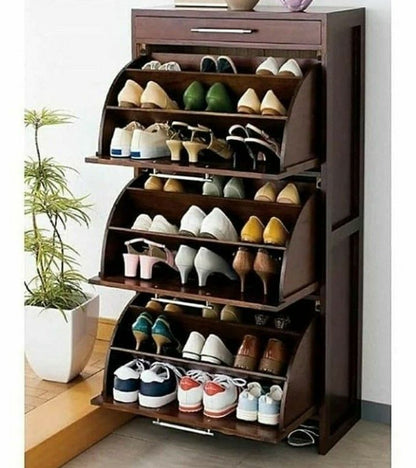 3 Tier Rolling Door Wooden Shoe Rack