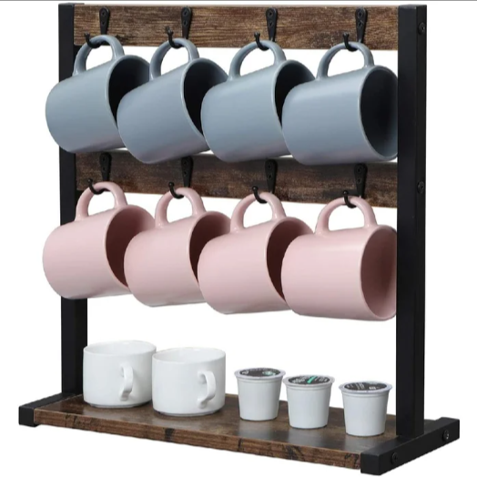 Rustic Tea Cup Organizer Rack