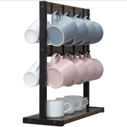 Rustic Tea Cup Organizer Rack