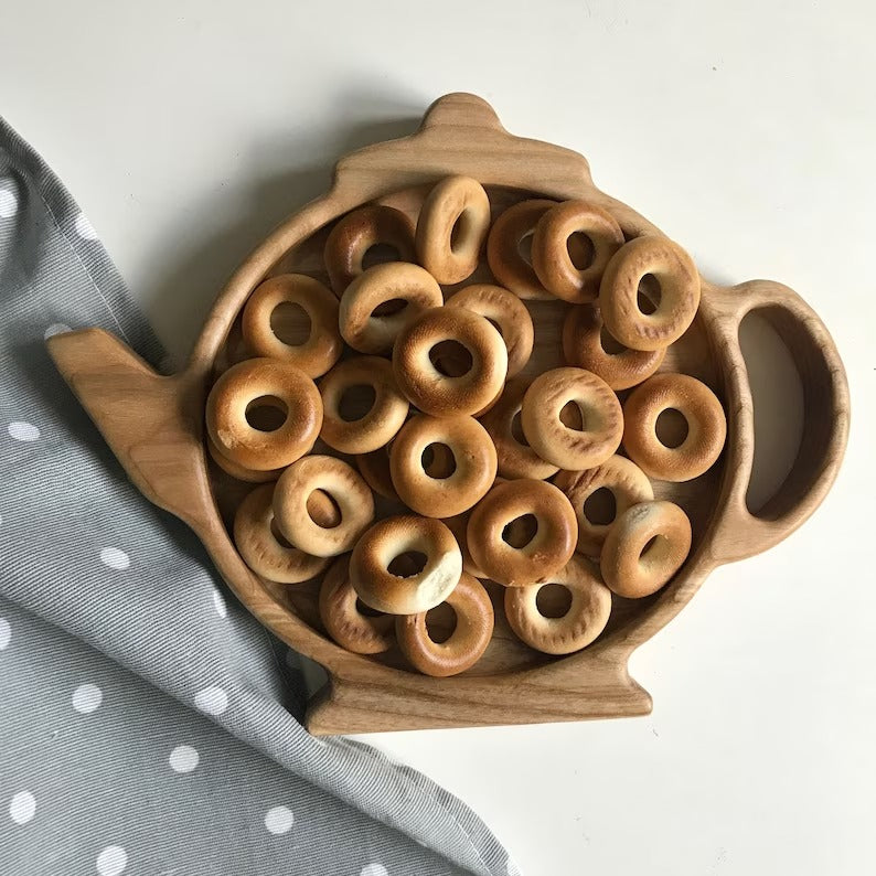 Teapot Wooden Kitchen Serving Tray