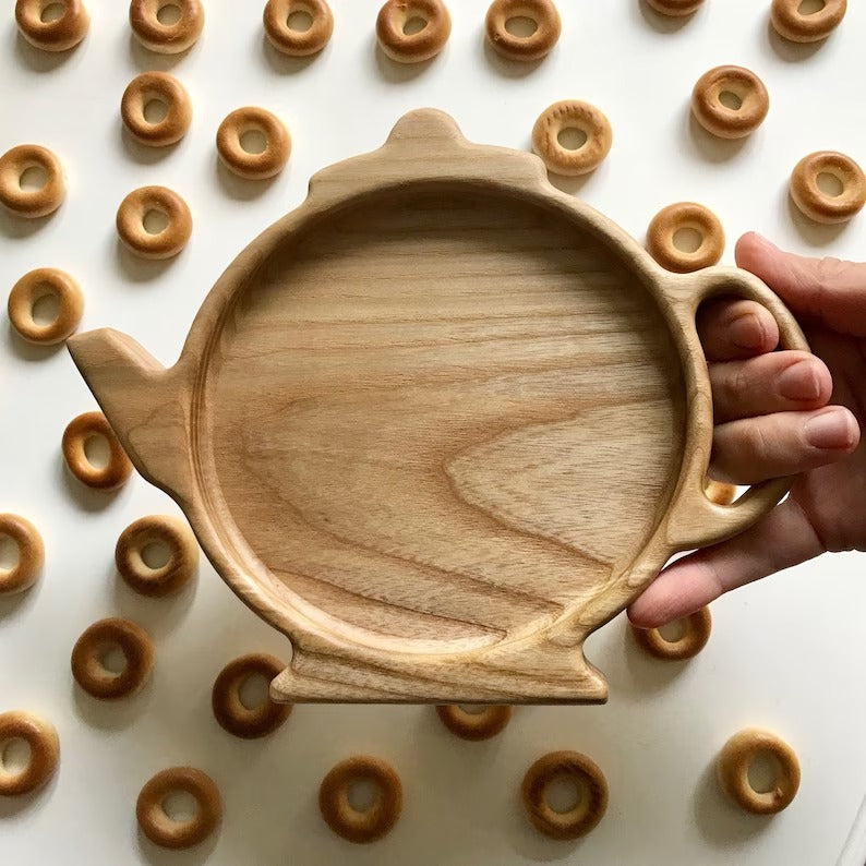 Teapot Wooden Kitchen Serving Tray