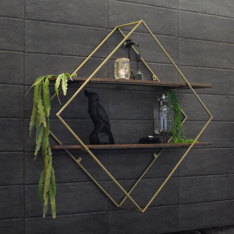 Wall-Mounted "Diamond" Floating Metal Storage Shelf Frame Decor