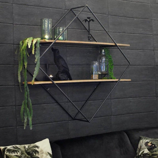 Wall-Mounted "Diamond" Floating Metal Storage Shelf Frame Decor