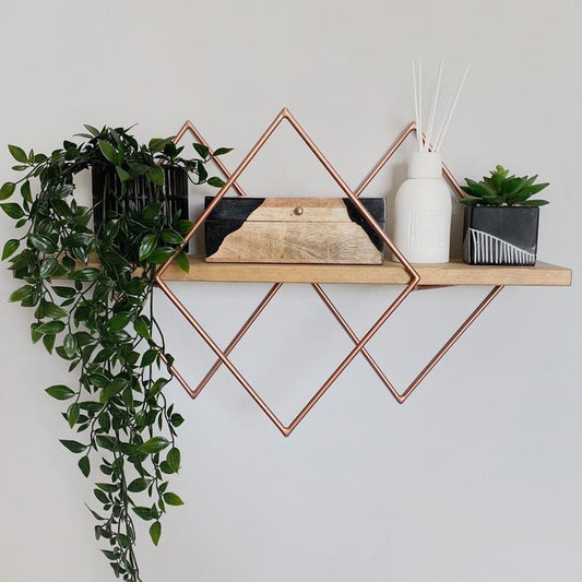 Geometric Diamond Wall Mounted Metal Floating Organizer Shelf